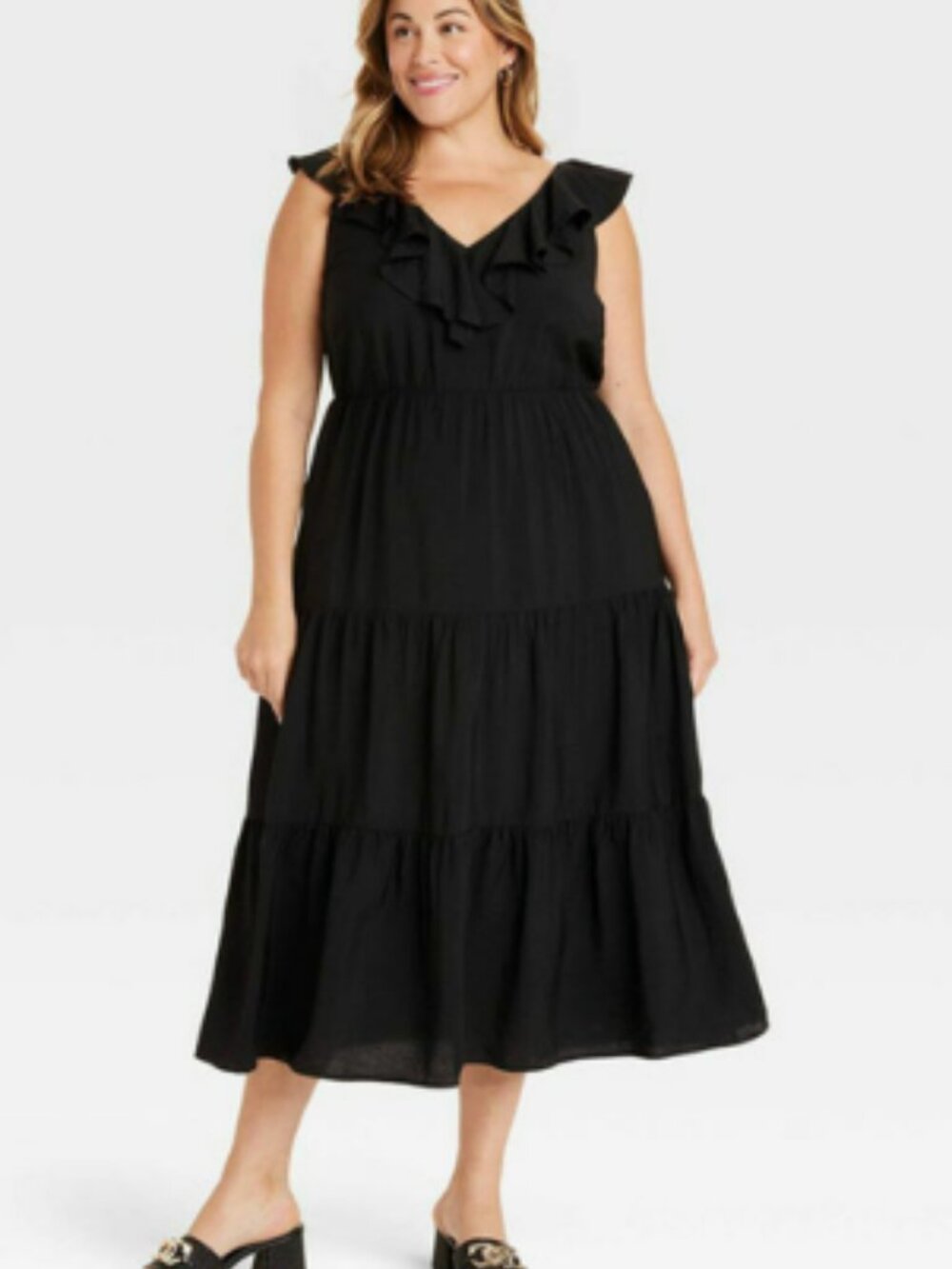 AVA & VIV Black Tiered Ruffle Maxi Dress – Size 2X – Sleeveless - Picture 2 of 4